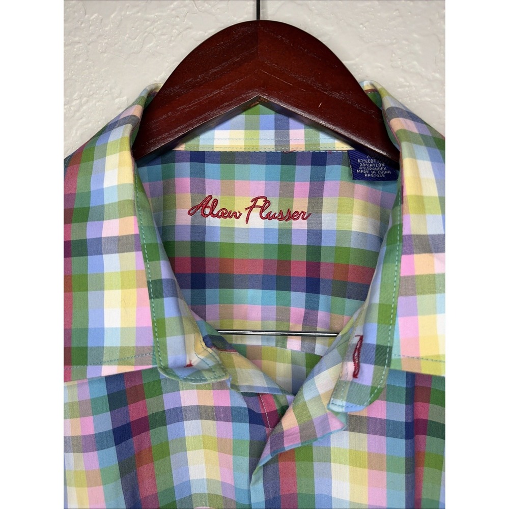 Alan Flusser Mens Plaid Long Sleeve Button Down Shirt Multicolor Size XL - Picture 2 of 4